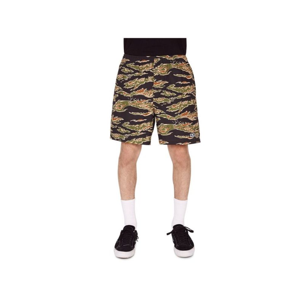 OBEY Mens Recon Green Flat Front, Camouflage Relaxed Fit Cargo Shorts L